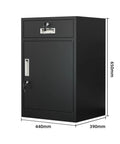 Lockable Metal Filing Cabinet For Home Office Storage In Modern White With Adjustable Shelves And Black Drawers, side view