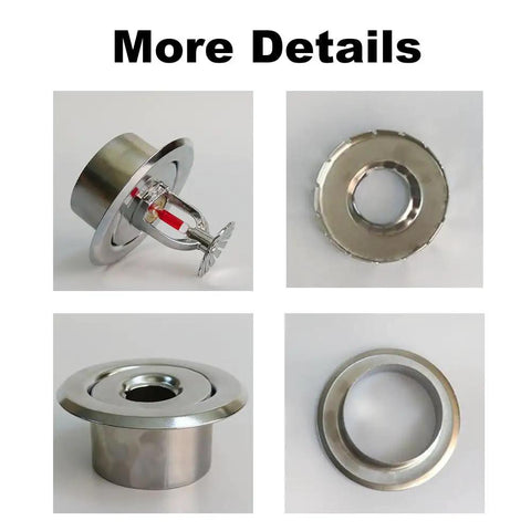 Detailed view of Six Pack Heavy Duty Fire Sprinkler Head Covers With Slick Electroplated Coating And Adjustable Height Flush Mount Design.