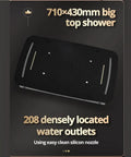 Game Changing 17 X 28 Inch Rainfall Waterfall Led Shower System With Handheld Sprayer And Seven Knob Valve For Six Smooth Custom Functions In Vintage Antique Brass top view with 208 water outlets.