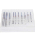 10Pc Tungsten Steel Screw Tap Set Straight Flute Machine Taps M1-M3.5 in clear case, ideal for threading wood, plastic, aluminum.
