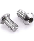 Two button head socket cap screws sized for 10-32 thread by half inch, made of stainless steel for bike mods and home projects.