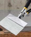 Hand seamer with 6-inch straight jaw for sheet metal; silver jaws and ergonomic black and yellow handles