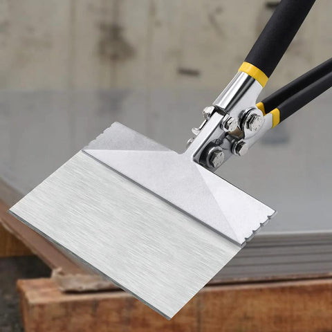 Hand seamer with 6-inch straight jaw for sheet metal; silver jaws and ergonomic black and yellow handles