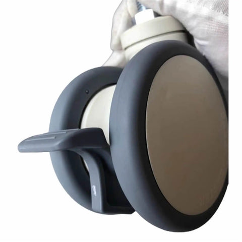 4 inch dual caster with soft rubber tread, designed for hospital carts and heavy gear, featuring silent ball bearings.