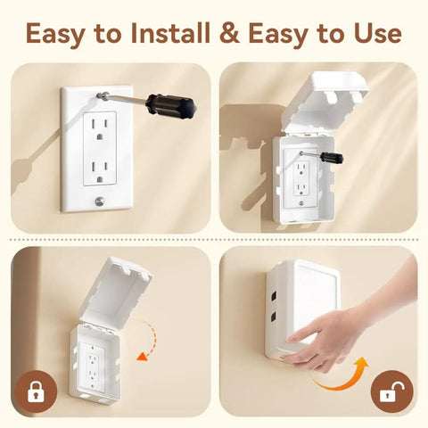 Super Secure Toddler Outlet Covers Featuring Roomy Design For Fat Adapters And Durable Pc Abs Build shown being installed.