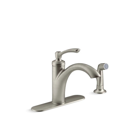Linwood Single Handle Kitchen Faucet With Sprayer In Vibrant Stainless Finish High Arc Spout Easy Clean Ceramic Cartridge