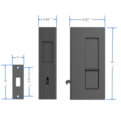Privacy Pocket Door Pull With Lock Matte Black Stainless Steel Hidden Screws No Visible Hardware Durable 1.0mm Thick For 1-3/8 Inch Pocket Doors Replaces Old Or Damaged Hardware