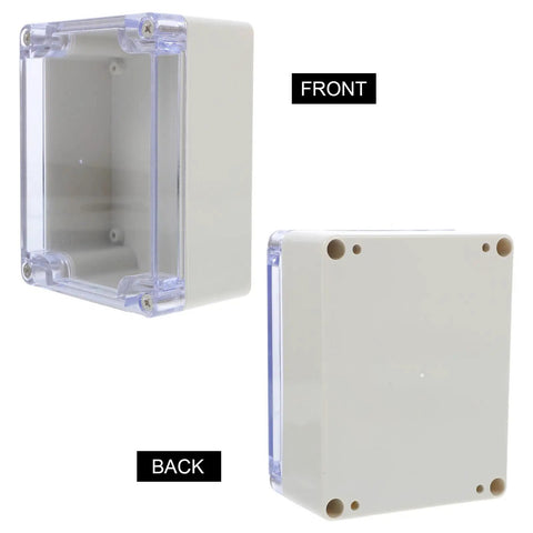 Versatile Waterproof Electrical Junction Box With Internal Wiring For Sensitive Components Dustproof Weatherproof Plastic Enclosure And Cover, shown from front and back angles.