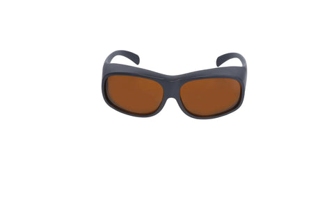 Heavy Duty Laser Safety Glasses For Tattoo Removal showing front view with dark frame and OD5+ tinted lenses for eye protection.