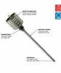Angled view of Bosch HC8526 SDS-Max rotary hammer core bit, 2-5/8 in x 22 in, metal with integral shank.