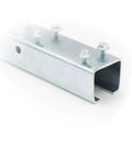 Galvanized metal C-channel bracket with four bolt clamps for heavy-duty cable festoon tracks
