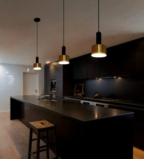 Modern Mini Pendant Light With 4W LED Bulb 2700K 400 Lumens Adjustable Slick Metal Pendant Fixture In Gold And Black in kitchen