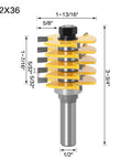 Premium Adjustable Box Joint Router Bit With Five Tough Carbide Blades And Fast Shank Setup For Slick Tenon Cuts And Top Shelf Woodworking Shop Results, dimensions view.