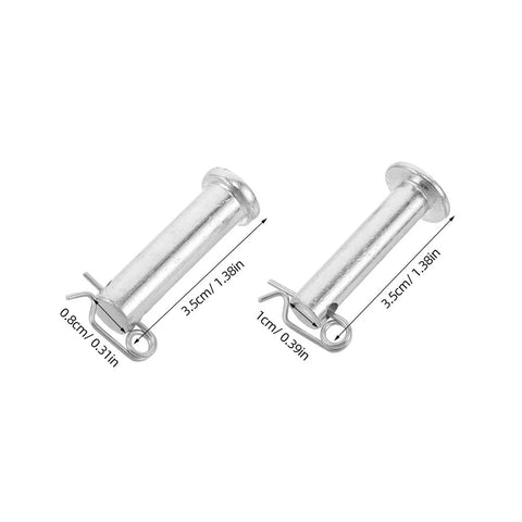 Beefy Heavy Duty Cotter Pin And Clevis Pin Kit In Steel Fasteners M8x35mm 3 Pairs And M10x35mm 3 Pairs With Anti Shift Design For Machinery Hydraulics Jacks Lawn Mowers Quick Release Pins, steel pin sizes shown