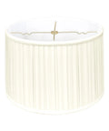 Shallow Drum English Box Pleat Lamp Shade 15 x 16 x 10 Inches Eggshell Silk Type Shantung Fabric Hand Tailored With Softback Off White