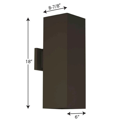 Aluminum Outdoor Up And Down Wall Lantern Light In Antique Bronze, 6 Inch Square Exterior Sconce shown with dimensions