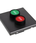Industrial 2 Button Control Station With Emergency Stop And Start Push Buttons For Workshop Motor And Fan Control, Plastic Surface Mount Switch Panel For Reliable Shutdown And Easy Maintenance, black plastic panel with green start and red stop buttons