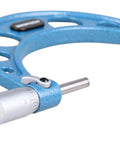 Top Notch Precision Outside Micrometer Three To Four Inch With 0.0001 Inch Resolution, carbide tipped measuring face, side view
