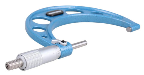 Top Notch Precision Outside Micrometer Three To Four Inch With 0.0001 Inch Resolution, carbide tipped measuring face, side view