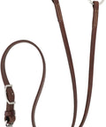 Western Leather Horse Training Fork With Girth Attachment 1 Inch Wide By 28 Inches Long, brown leather with metal rings and clasp.