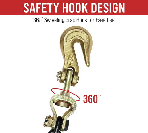 Two Pack Heavy Duty Ratchet Chain Binders 5/16 to 3/8 Inch With Swivel Grab Hooks And 5400 Lb Working Load Limit For Flatbed Trailers And Trucks