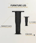Black Square Adjustable Furniture Leg With Threaded Height Adjustment From Thirteen To Seventeen Point Three Inches for leveling Beds Cabinets Tables Sturdy PP Plastic Support