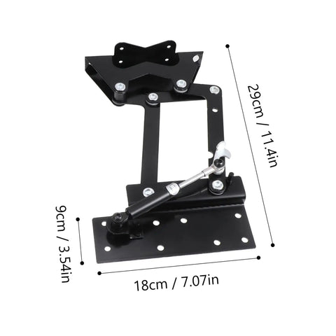 Heavy Duty Coffee Table Lifting Frame With Retractable Hydraulic Lifter Space Saving Rack detailed view, black metal construction, dimensions 29cm x 18cm.