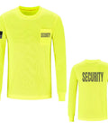 Killer Neon Yellow Security Uniform Shirt With Quick Dry Mesh Keeping You Comfy While Crushing Heavy Shifts Perfect For EMT Police Fire Rescue Crews Wanting Moisture Wicking Comfort And Dependable Everyday Fit Always, featuring American flag and front pocket.