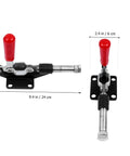 Fast Locking Level Fastener Push Pull Clamp For Vertical Fixtures with toggle catch and plastic handle, front view displayed