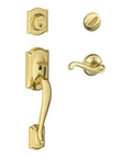 Camelot Single Cylinder Handleset With Right Hand Flair Lever In Bright Brass Finish For Right Swing Doors Adjustable Throughbolt And Self Aligning Screw Holes For Easy Install