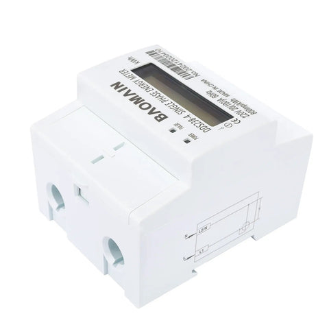 Side view of Single Phase KWh Meter For 220V Systems 20A To 100A DIN Rail Power Meter With LCD Display High Accuracy Energy Monitor