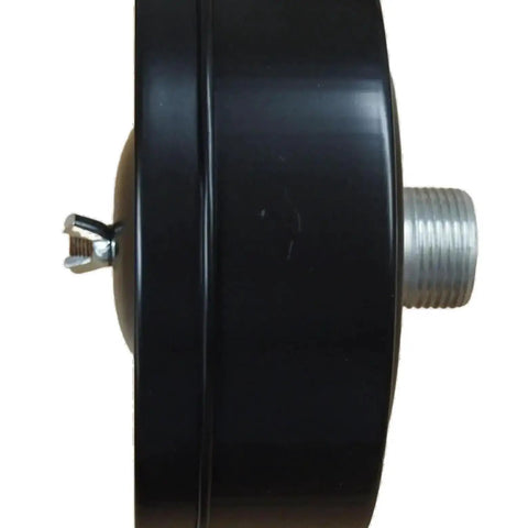 Side view of Five Inch Air Compressor Intake Filter Silencer With Three Quarter Inch MPT Thread Replaceable Paper Cartridge