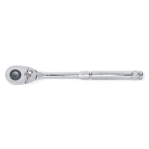 Three Eighths Inch Drive Ratchet With Seventy Two Tooth Quick Release Teardrop Low Profile Head Eight And A Half Inch Length
