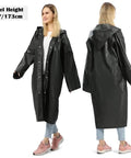 Black EVA Waterproof Rain Poncho Coat with Hood and Long Sleeves for Adults Unisex Outdoor Rain Gear