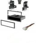 Single Din Car Stereo Dash Kit And Wire Harness For Honda Vehicles Covering Accord Civic CR V Element Odyssey And Prelude Model Years 1996 2006 1998 2002 1999 2004, showing black dash kit components and white wire harness.