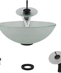 Dope Frost Glass Vessel Sink With Waterfall Faucet And Pop Up Drain In Antique Bronze Modern Round Bathroom Vanity Upgrade