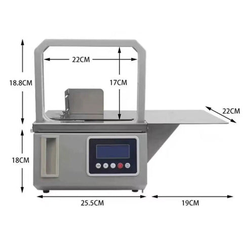 Automatic Omnidirectional Sausage Strapping Machine For Supermarket Vegetables And Food with dimensions for efficient use.