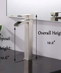 Modern Vessel Sink Faucet In Brushed Nickel Tall Waterfall Style Bathroom Mixer Single Handle With Pop Up Drain 12.2 inch height