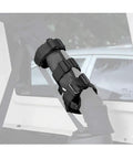 Durable Fire Extinguisher Holder With Adjustable Mount Strap For Jeep Wrangler JK JL TJ CJ YJ And 2020 2023 Gladiator JT Black Built From Tough Polyester Oxford For A Tight Lock And A Secondary Bottom Strap To Keep It Secure On Rough Rides installed on roll bar.