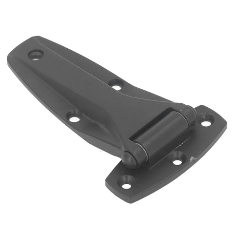 Soft Close T Hinge Zinc Alloy T Strap Hinge for toolbox, car door repair, cabinets in black, universal design, easy install, front view