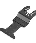 Fifteen Piece Oscillating Saw Blade Set With 44mm Plunge Cut High Carbon Steel Depth Scales shown with detail view of blade teeth