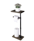 Dark Brown Toilet Paper Holder Stand For Bathroom with space for rolls, rustic design, sleek steel construction, space-saving organizer
