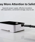 Compact Portable Space Heater For Desk And Office showing plug port and safety features