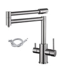 GAZOGJ Faucet, Brass Brushed Kitchen Folding Faucet with Pure Water Cold Hot Kitchen Modern Drinking Water 3 Way Filtered Faucet Mixer,Brushed with Hose-D with flexible hose.