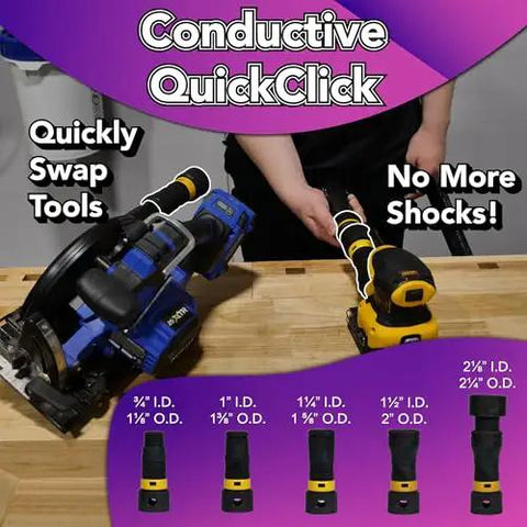 Antistatic Vacuum Hose With Non Snag Protective Wrap And Heavy Duty Multi Brand Power Tool Adapter Set for quick tool swaps