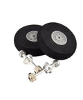 Beefy Carbon Fiber Landing Gear Set For YAK30E RC Plane With 1.77 Inch Foam Wheels, silver axles, lock nuts, and wheel collars.