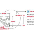 40 Series 40x40 T Slotted Aluminum Extrusion With 45 Degree Quarter Round Arc For DIY Linear Slot Rail And Custom Frame Building Heavy Duty 6063 T6 Aluminum Clear Anodized Finish 305mm Long, 40mm profile diagram