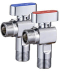 Heavy Duty Half Inch Angle Stop Valve 2 Pack Brass Ball Shut Off with red and blue handles for water heater and plumbing.
