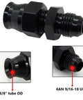 Front view of black aluminum 6AN to 3/8 in tube OD fuel hardline straight fitting adapter