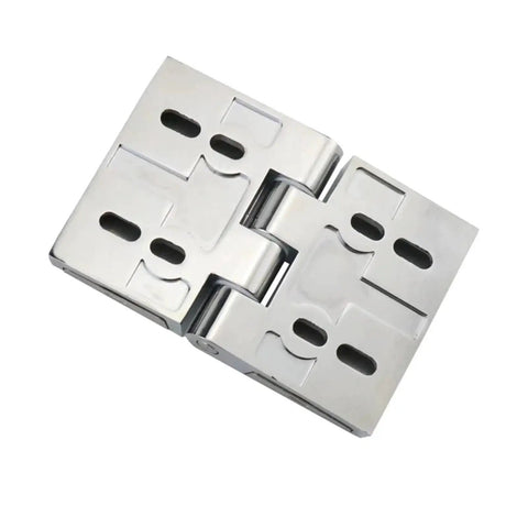 Built Like A Truck Zinc Alloy Pivot Hinge For Industrial Heavy Duty Electrical Enclosure Boxes And Secure Gate Latching Hardware Corrosion Resistant Matte Finish Unit, showing a detailed view of a shiny silver zinc hinge.